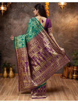 Suha - Elegant Green Art Silk Intricate Woven Design Saree with Unstitched Blouse