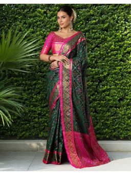 Suha - Elegant Green Art Silk Intricate Woven Design Saree with Unstitched Blouse