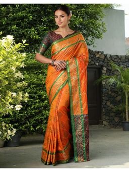 Suha - Elegant Orange Art Silk Intricate Woven Design Saree with Unstitched Blouse