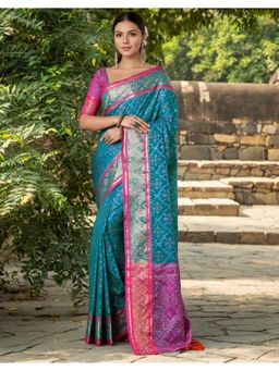Suha - Elegant Blue Art Silk Intricate Woven Design Saree with Unstitched Blouse