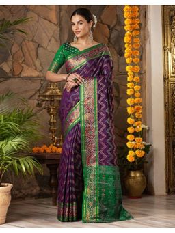Suha - Elegant Purple Art Silk Intricate Woven Design Saree with Unstitched Blouse