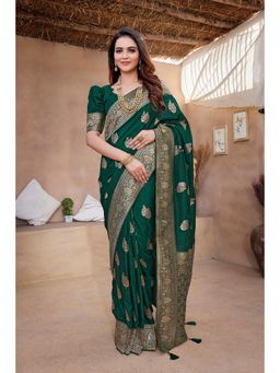 Suha - Elegant Green Art Silk Intricate Woven Design Saree with Unstitched Blouse