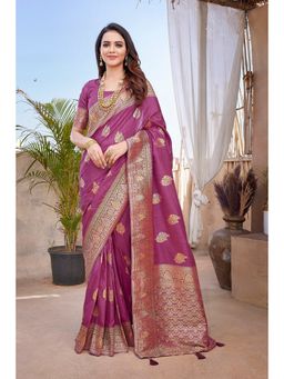 Suha - Elegant Purple Art Silk Intricate Woven Design Saree with Unstitched Blouse