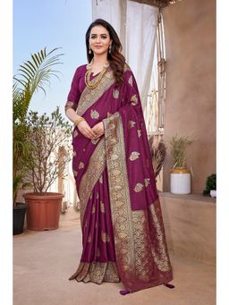 Suha - Elegant Purple Art Silk Intricate Woven Design Saree with Unstitched Blouse