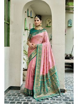Suha - Elegant Pink Art Silk Intricate Woven Design Saree with Unstitched Blouse