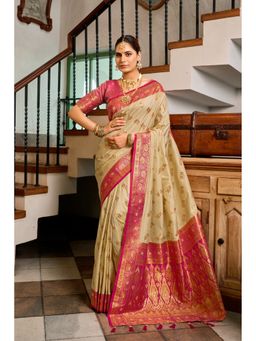 Suha - Elegant Beige Art Silk Intricate Woven Design Saree with Unstitched Blouse