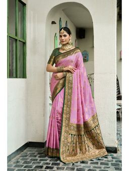 Suha - Elegant Pink Art Silk Intricate Woven Design Saree with Unstitched Blouse