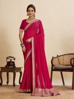 Suha - Stunning Vichitra Pink Silk Exquisite Sequin Embroidery Saree with Unstitched Blouse
