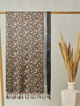 Globus - Black Floral Silk Tassel Border Dupatta