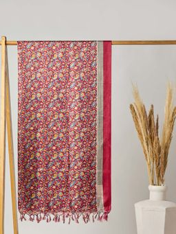 Globus - Red Floral Silk Tassel Border Dupatta