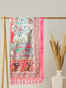 Globus - Kalamkari Printed Silk Tassel Border Dupatta