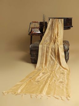 Globus - Floral Zari Embroidered Silk Tassel Border Festive Dupatta