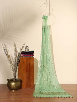 Globus - Green Gotta Patti Detail Organza Tassel Border Festive Dupatta