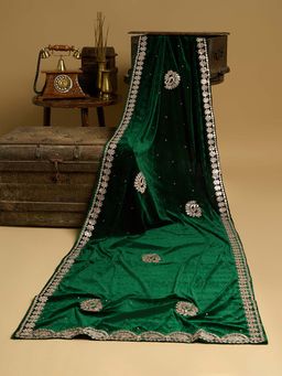 Globus - Green Paisley Embroidered Gotta Patti Velvet Festive Dupatta