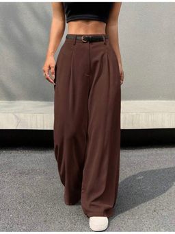 BROADSTAR - Women Korean Brown Minimal Straight Fit Pant
