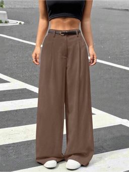 BROADSTAR - Brown Women Korean Style Straight Fit Formal Pants
