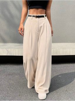 BROADSTAR - Beige Women Korean Minimal Straight Fit Pant