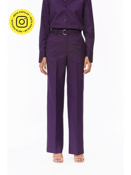 Qua - Purple Belted Tailored Trouser with Belt (Set of 2)