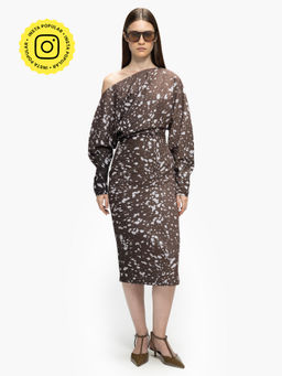 Qua - Brown Polyester Abstract Bodycon Dress