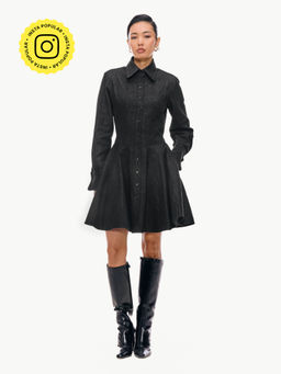 Qua - Black Denim Stripes A-Line Dress