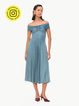 Qua - Blue Polyester Solid A-Line Dress