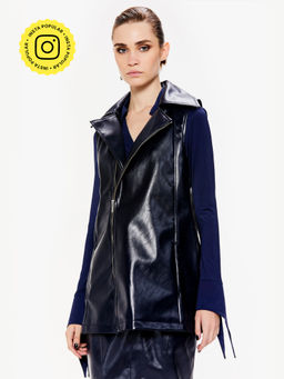 Qua - Black Solid/Plain High Neck Jacket