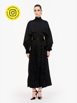 Qua - Black Solid/Plain Mandarin Neck Jacket