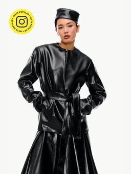 Qua - Black Solid/Plain Round Neck Jacket