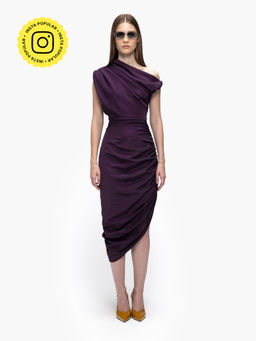 Qua - Purple Polyester Crepe Solid Bodycon Dress
