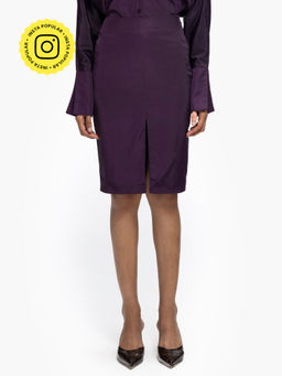 Qua - Purple Solid/Plain Polyester Knee Length Skirt