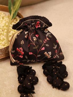 AMYRA - Rua Embroidered Potli Bag - Black