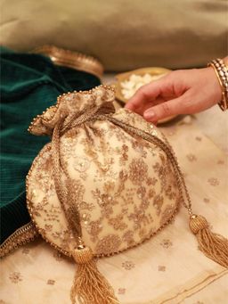 AMYRA - Ada Embroidered Potli Bag- Gold