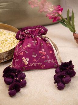 AMYRA - Rua Embroidered Potli Bag - Purple