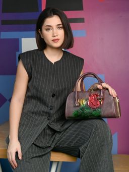 Odette - Mauve Pu Floral Handbag for Women