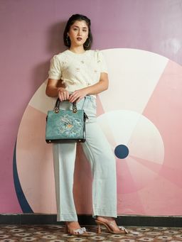 Odette - Green Pu Embroidered Handbag for Women