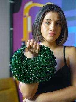 Odette - Green Suede Embellished Handbag for Women