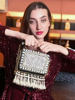 Odette - Black Tasselled Bridal Sling Bag for Women