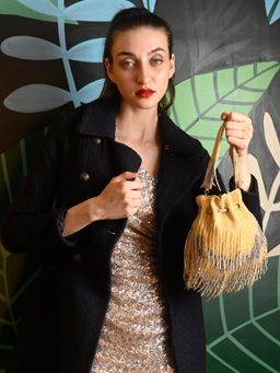 Odette - Yellow And Grey Beaded Potli Bag For Women