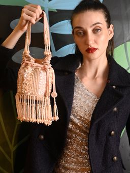 Odette - Peach Pearl Embroidered Potli Bag For Women
