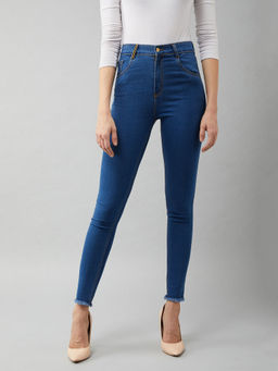 Miss Chase - Women's Blue Skinny Fit High Rise Cropped Denim Stretchable Jeans