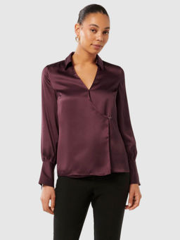 Forever New - Maroon Solid Wrap Shirt