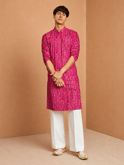Vastramay - Men Falsa Rayon Bandhani Printed Kurta with Wide Leg Pant Set