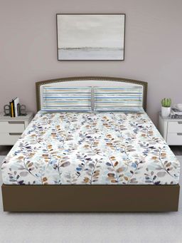 GM - Blue Floral 140 Tc Cotton Queen Bedsheet With 2 Pillow Covers
