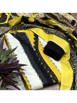 SALWAR STUDIO - Multi-Color Lace Detail Striped Unstitched Kurta Set with Dupatta