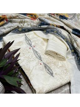 SALWAR STUDIO - Off White Printed Embellished Unstitched Kurta Set