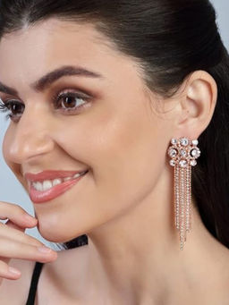 Accessher - Rose Gold Plated Stunning and Sparkling Embedded Statement Dangler Earrings