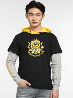 Jack & Jones - Minion Black Printed Hooded Sweatshirt