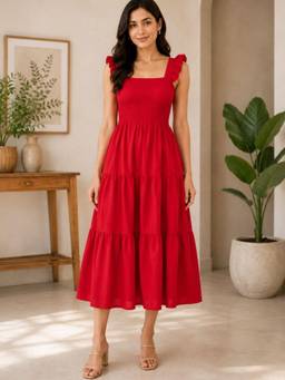 FashionTownie - Women Red Solid/Plain Lycra Dress