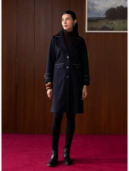 Lakshita - Women Navy Blue Solid/Plain Wool Coat
