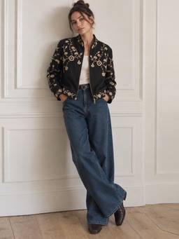 Scoup - Women Black Embroidered Cotton Blend Jacket